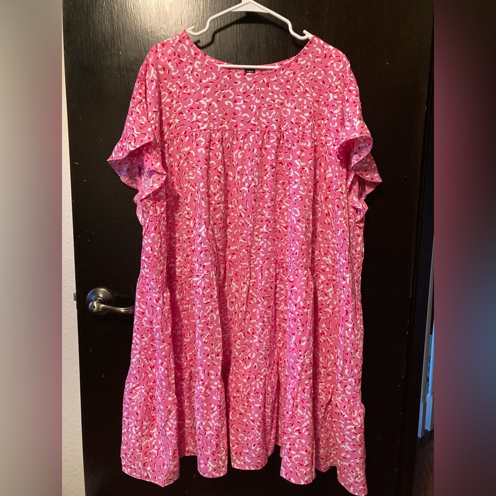 Pink Cheetah Shein Curve Midi Dress; Size 4XL